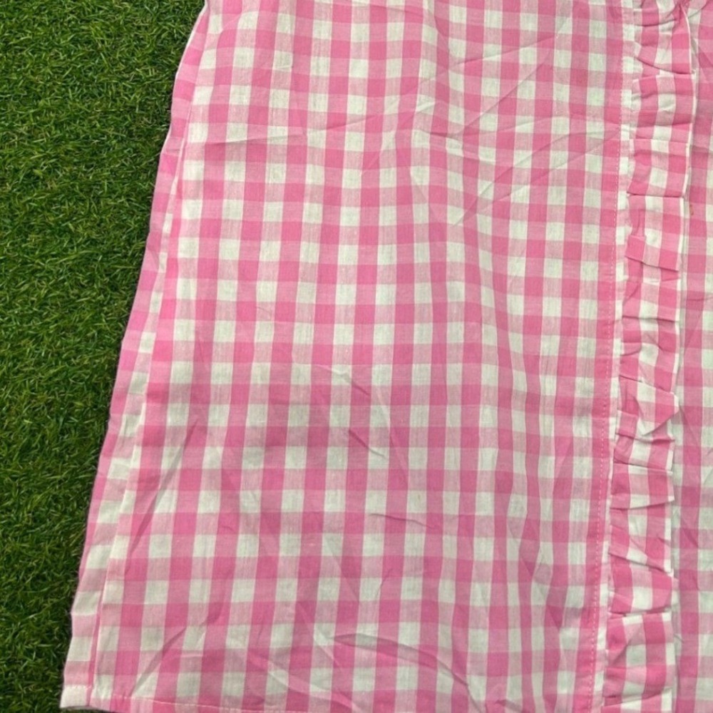 Periwinkle Collection Pink Gingham Ruffle V-Neck Sleeveless Blouse Small - Picture 4 of 5